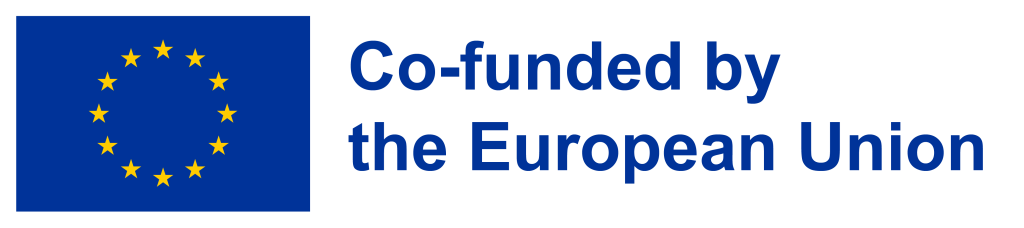 EU-lippu, jonka vieressä englanninkielinen teksti Euroopan Unionin osarahoittama.