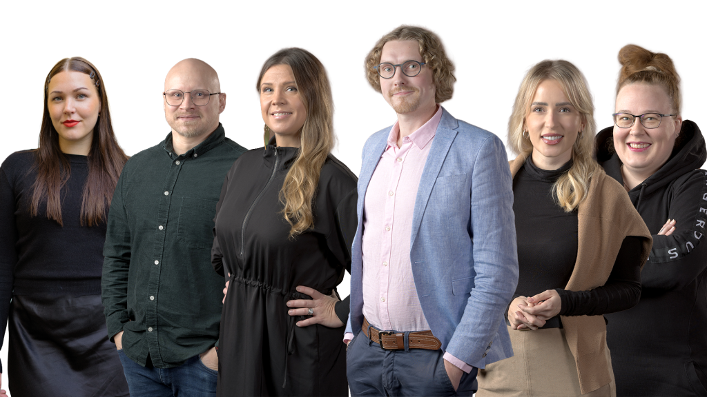 Tiimikuva: Heta Hotokka, Jonne Vaahtera, Annika Salmi, Teppo Rantaniva, Elisa Levänen, Inka Vanhanen