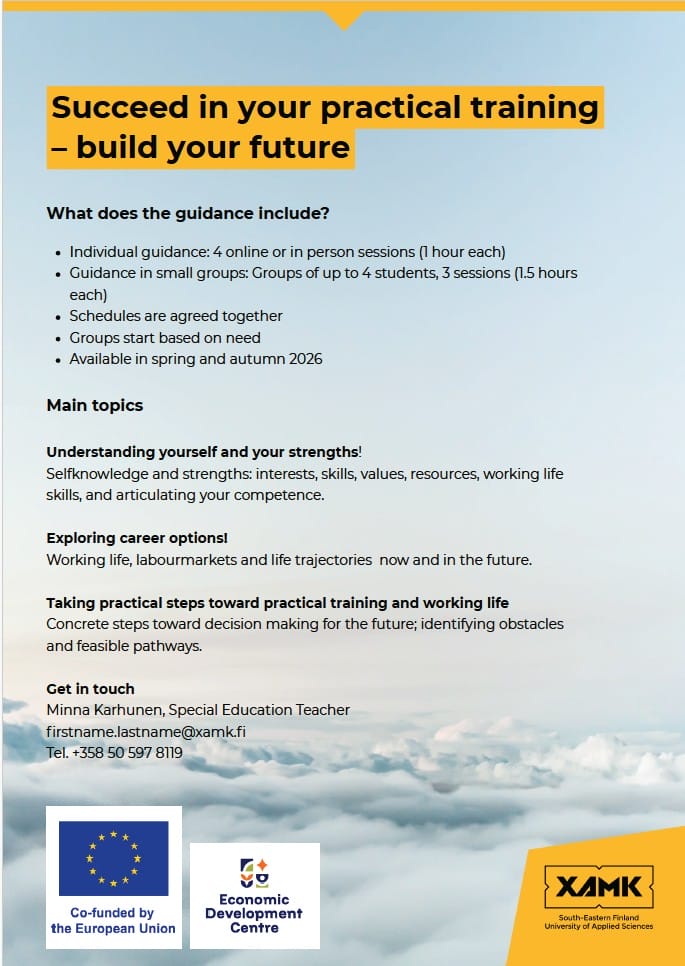 Flyer about Diversity in Working Life - projects offer support in practical training