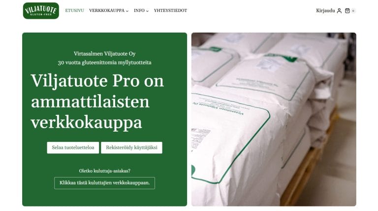 Näyttökuva verkkokaupasta etusivu