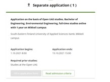 Application form for separate applications on Studyinfo