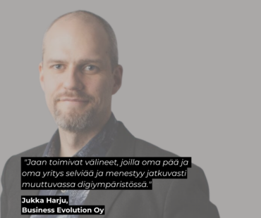Kuva Jukka Harjusta, Business Evolution Oy. Jukka Harju jakaa asiantuntijapuheenvuorossaan toimivat välineet, joilla oma pää ja oma yritys selviää ja menestyy jatkuvasti muuttuvassa digiympäristössä.