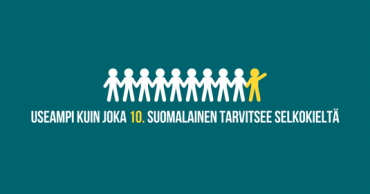 Selkokeskuksen laatima kuva, jossa kerrotaan että joka kymmenes suomalainen tarvisee selkokieltä.